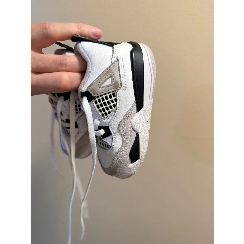 Jordan 4 Retro Military Black Toddler Sneakers White Grey BQ7670-111 Size 7C